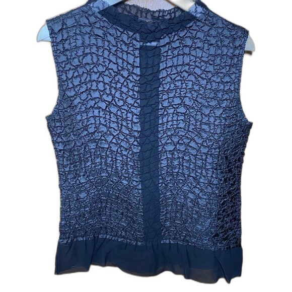 LOU NARDI SHANGHAI Blouse Sleeveless Stretch Lightweight Crinkle Womens L Black - Picture 2 of 9